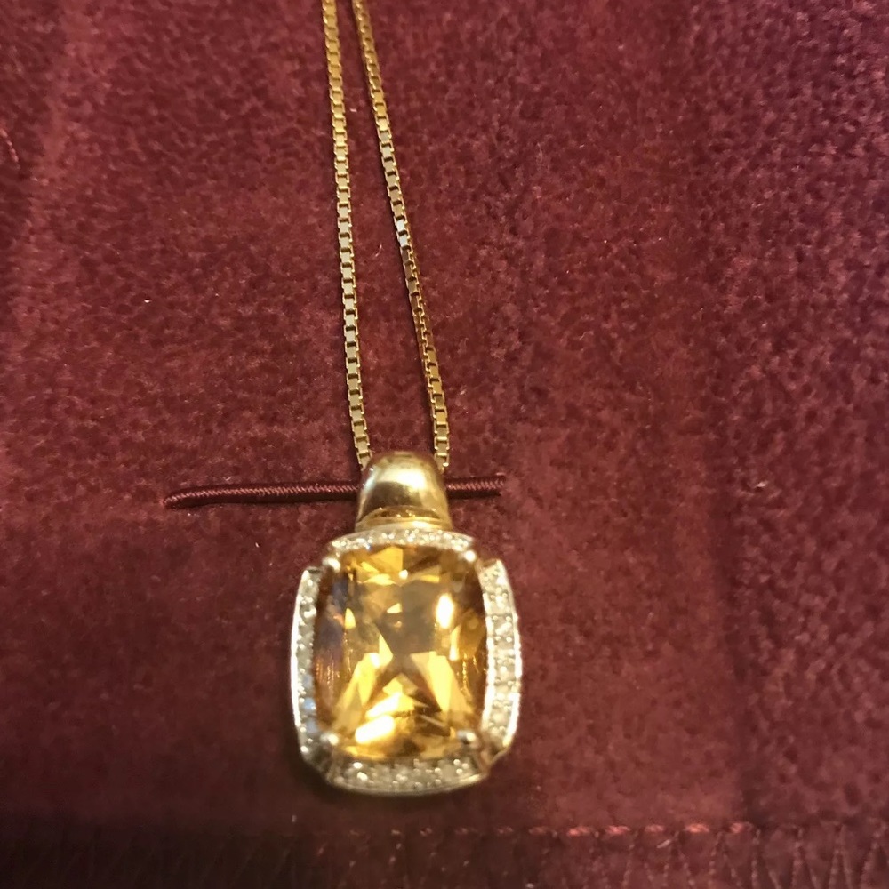Citrine Diamond Pendent with 14k Gold Chain
